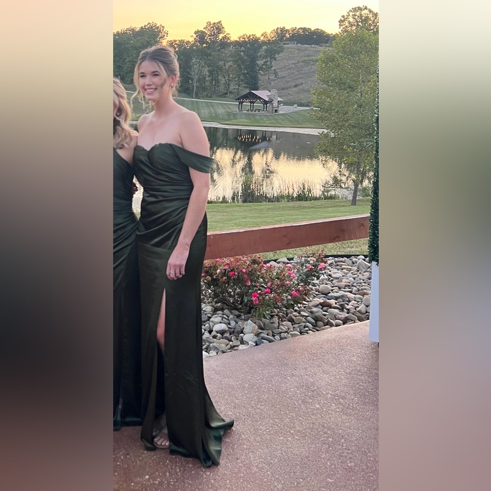 Revelry Ariel Convertible Satin Bridesmaid Dress in Deep Olive